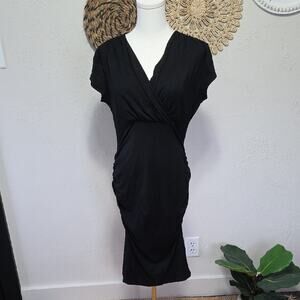 Phistic Little Black Wrap Bodycon Dress Womens L NWT Capsule Neutral Layering